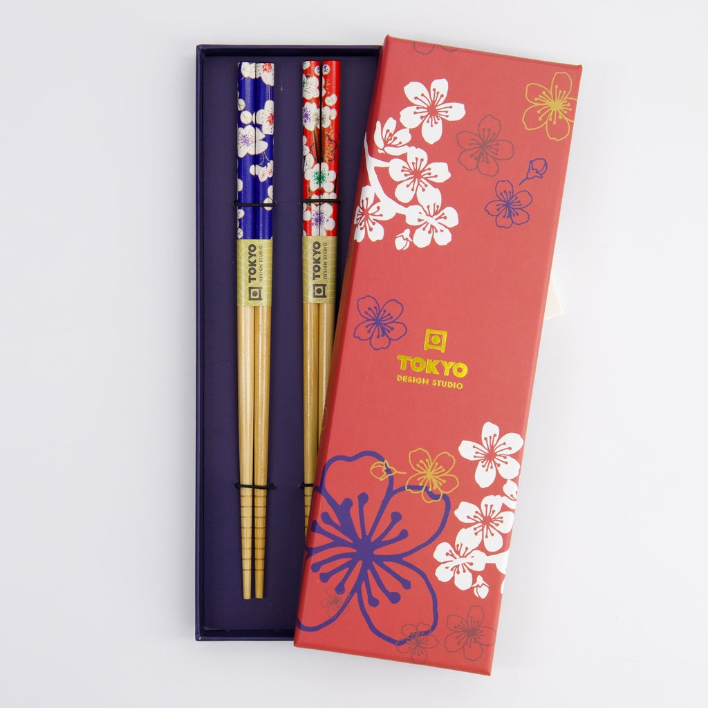 Esstäbchen-Geschenkset ''Red & Blue Flower''