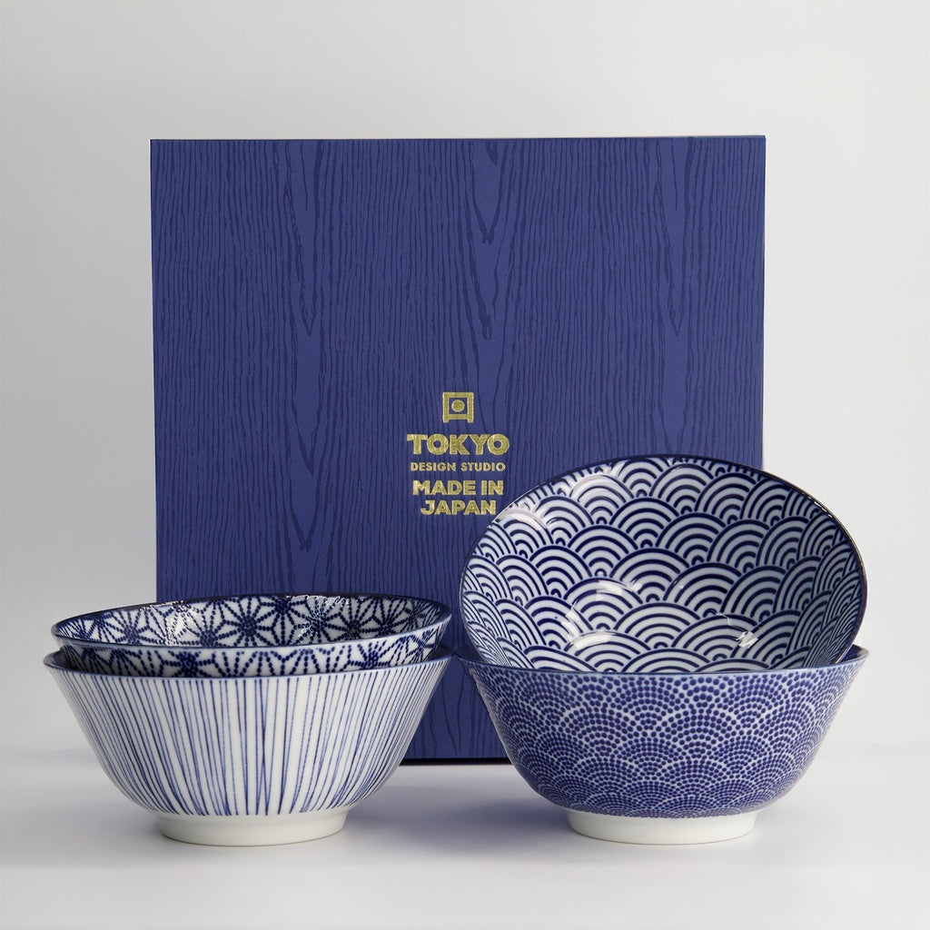 Nippon Blue Bowl-Geschenkset Japonism 4er-Set, je 500 ml